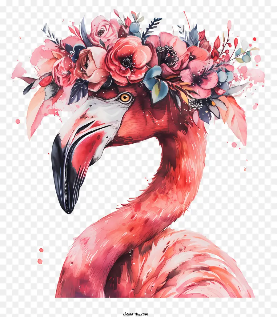 Flamingo Com Coroa Floral，Cor De Rosa Flamingo PNG