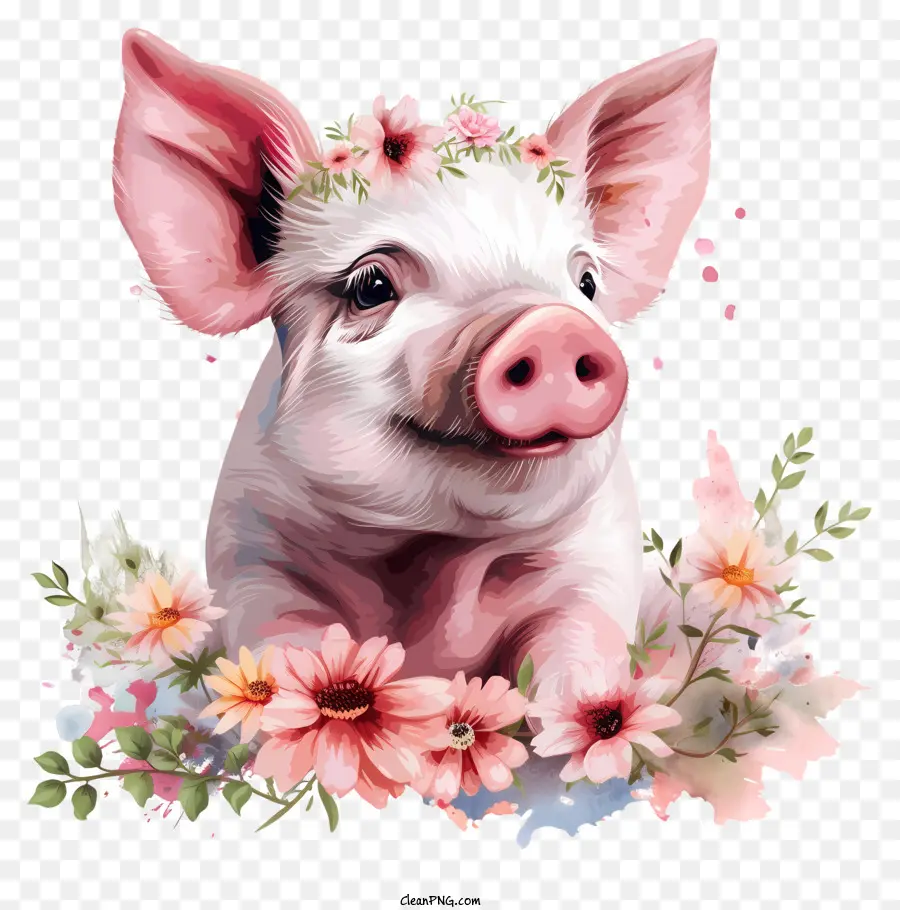 Dia Do Porco，Porco Com Coroa De Flores PNG