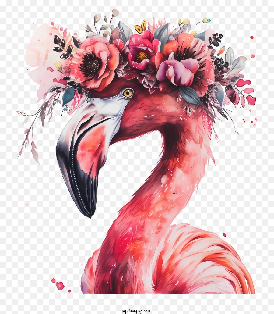 Flamingo Com Coroa Floral，Flamingo Com Flores PNG