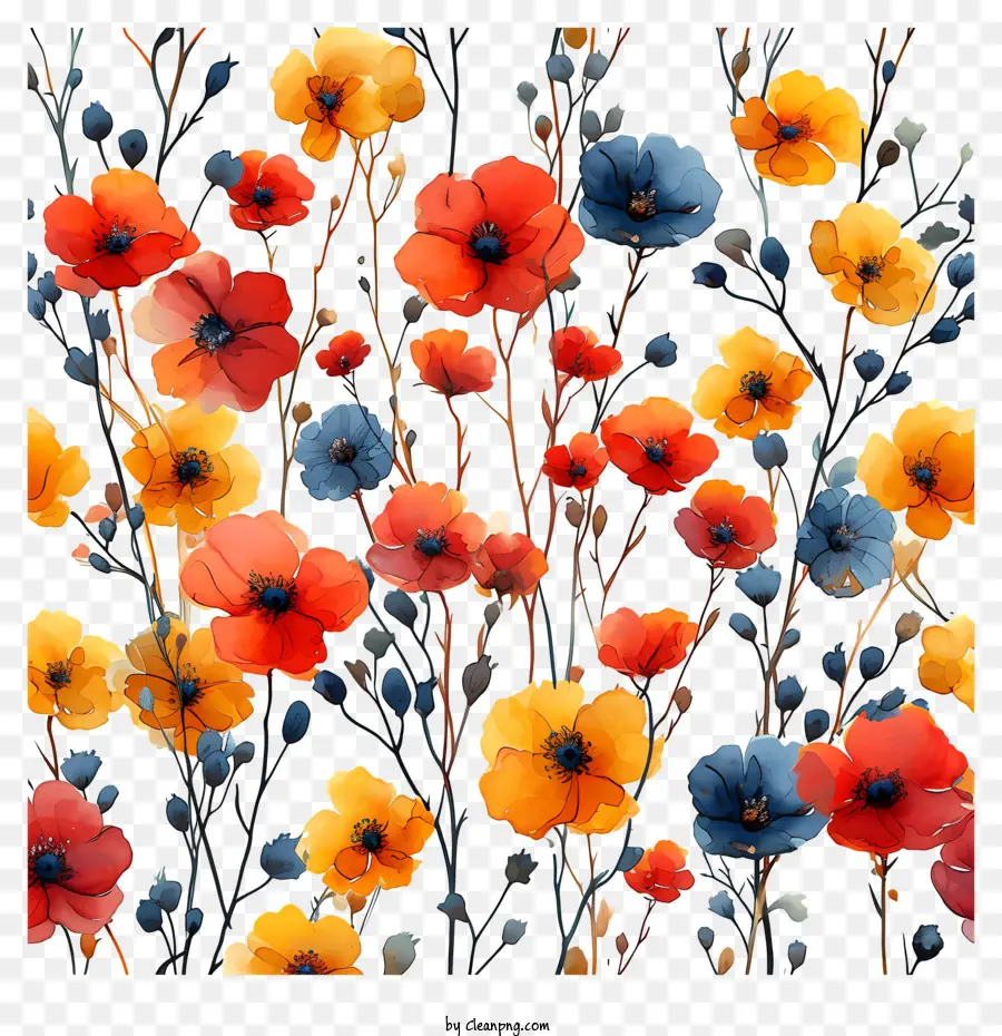 Fundo De Padrão Floral，Pintura Em Aquarela PNG