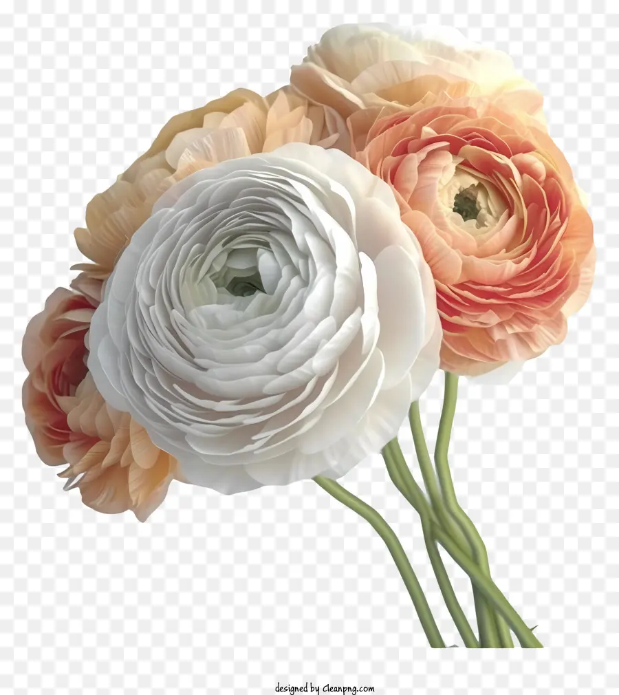 Flor Ranunculus Elegante Realista，Buquê PNG