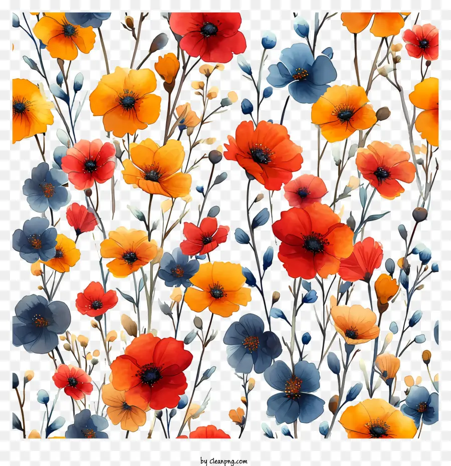 Fundo De Padrão Floral，Ilustração Em Aquarela PNG