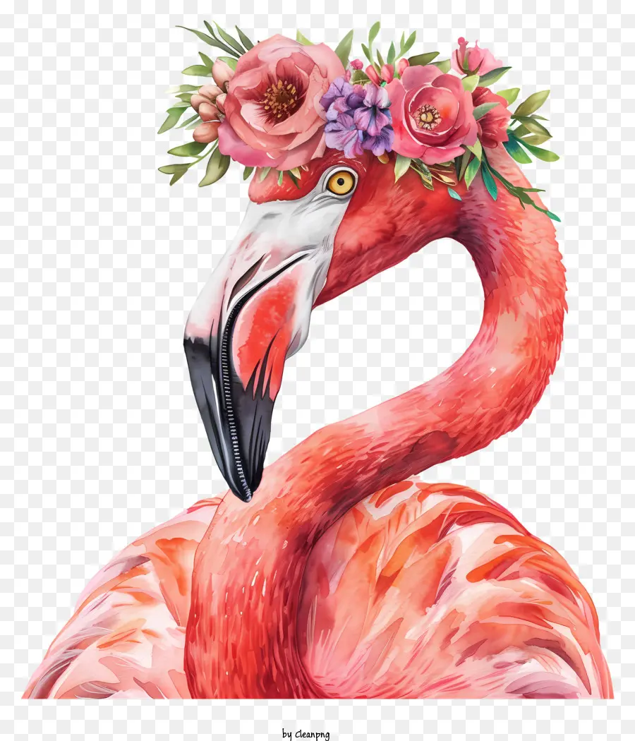 Flamingo Com Coroa Floral，Cor De Rosa Flamingo PNG