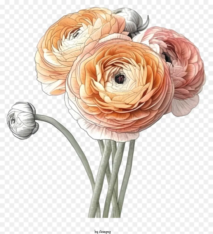 Flor De Ranunculus Elegante E Elegante，Laranja As Rosas PNG