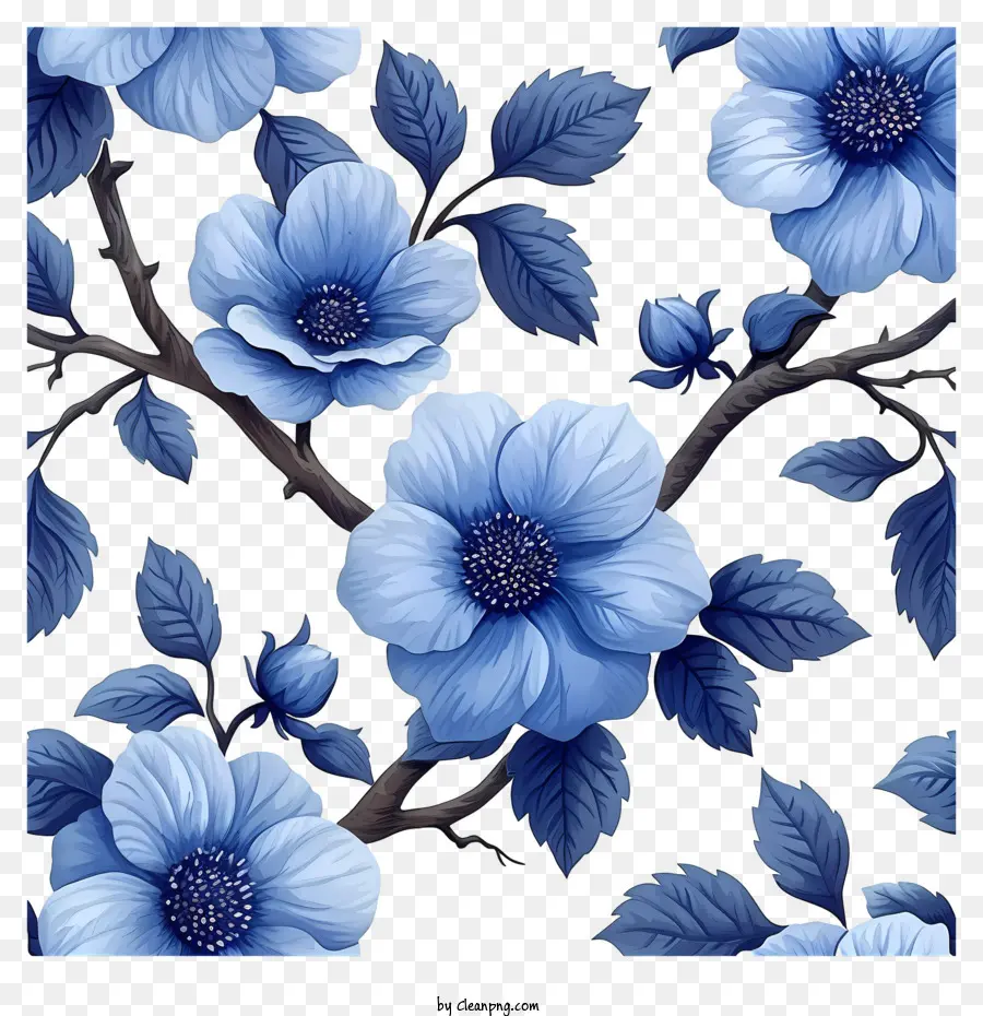 Fundo De Padrão Floral，Belo Padrão Floral Azul PNG