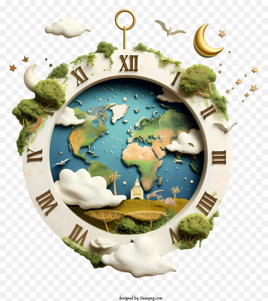 Mundo Sono O Dia，Relógio Com Mapa Do Mundo PNG