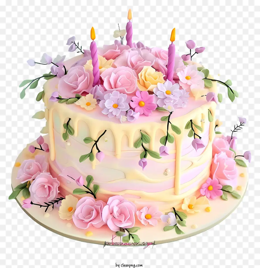 Bolo De Aniversário Pastel E Flores，Bolo Branco PNG