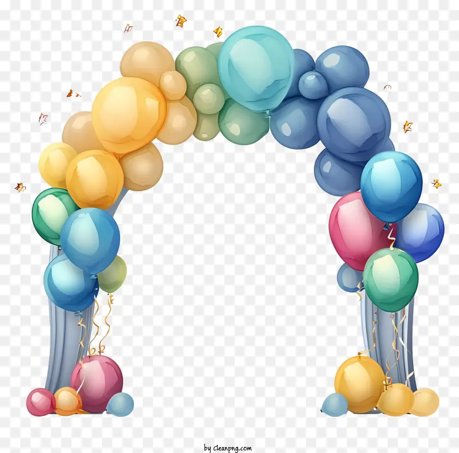 Arco De Balão De Aniversário Desenhado à Mão，Balões Coloridos PNG