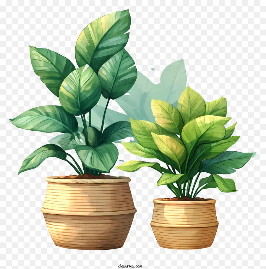 Planta，Grandes Plantas Em Vasos De Madeira PNG