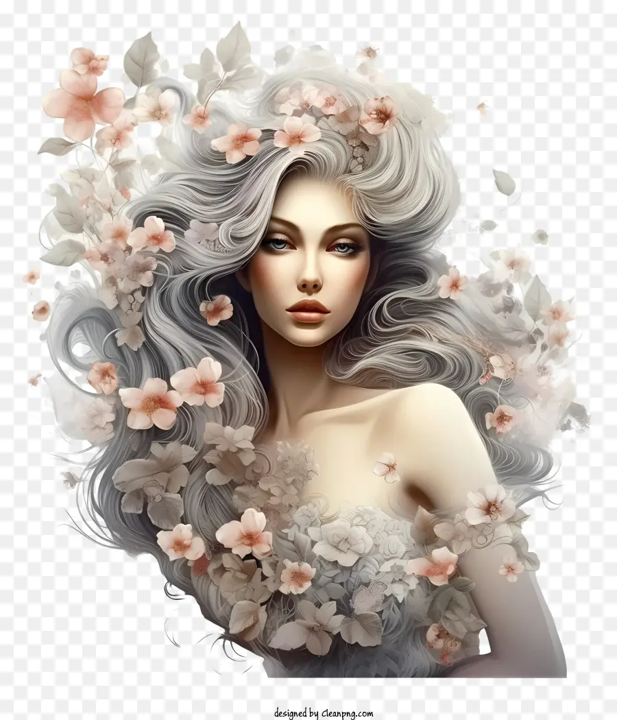 Mulher De Fantasia Com Flores，Pintura Digital PNG