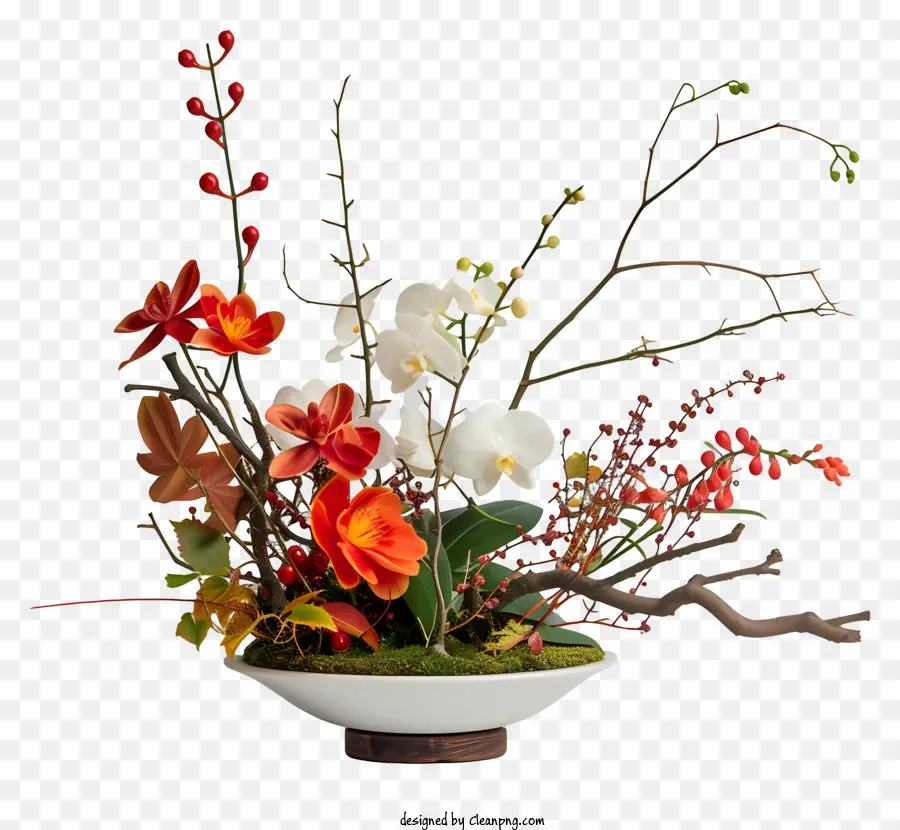 Arranjo De Flores De Ikebana，A Branca Da Porcelana Do Vaso PNG