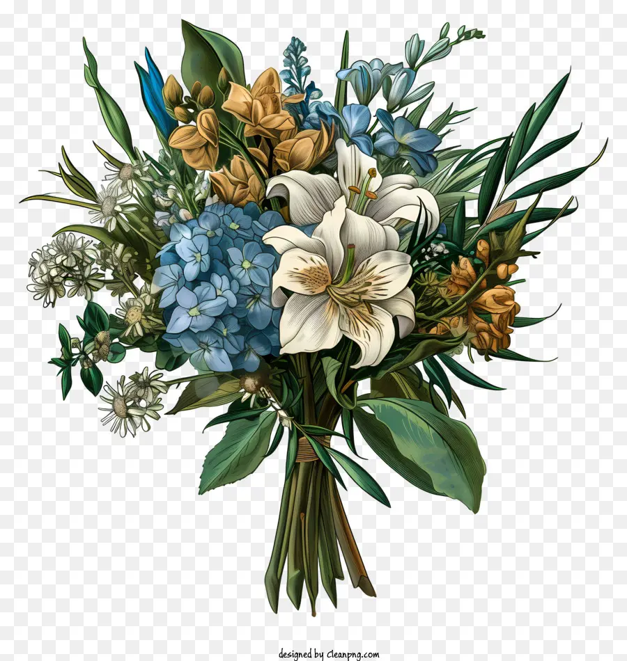 Buquê De Flores De Casamento，Azul E Branco Flores PNG