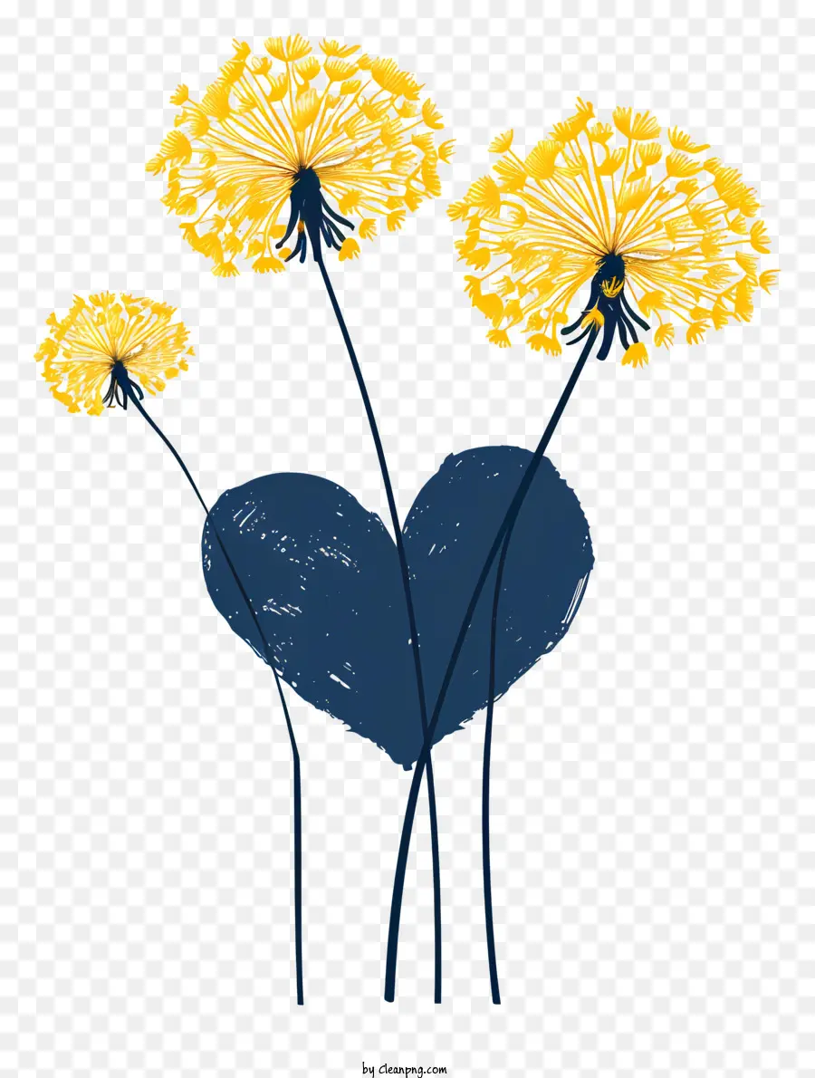 Coração Dandelion，Flores Amarelas PNG