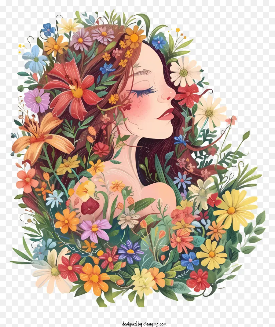 Mulher De Fantasia Com Flores，Pintura PNG