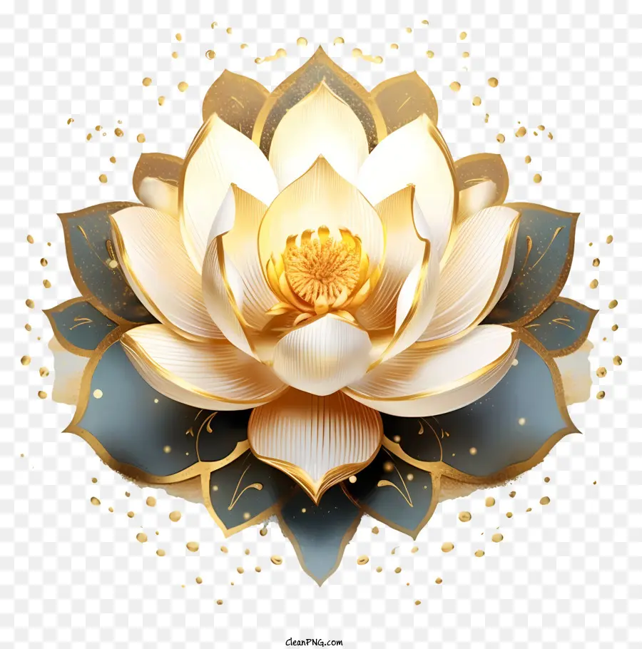 Coração Dourado Em Lótus，Flor De Lótus PNG