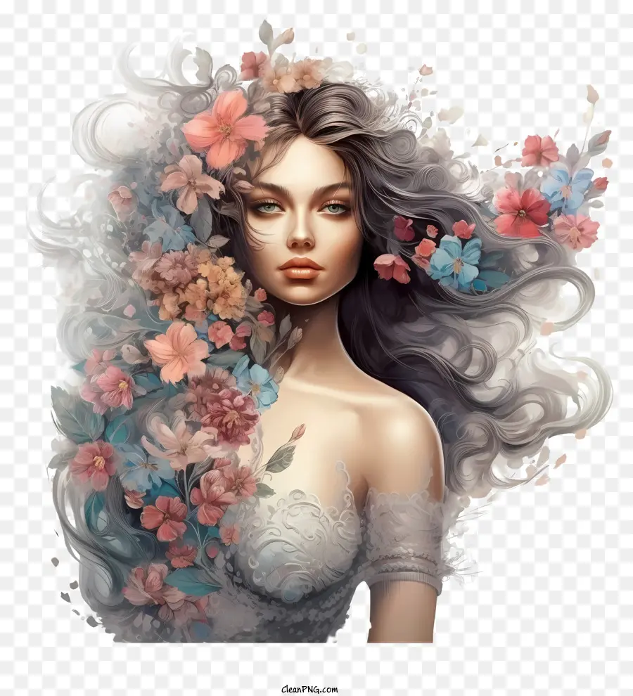 Mulher De Fantasia Com Flores，Young Woman PNG