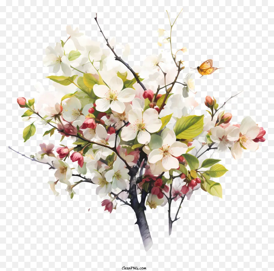 A Primavera Começa，árvore De Flor Branca PNG