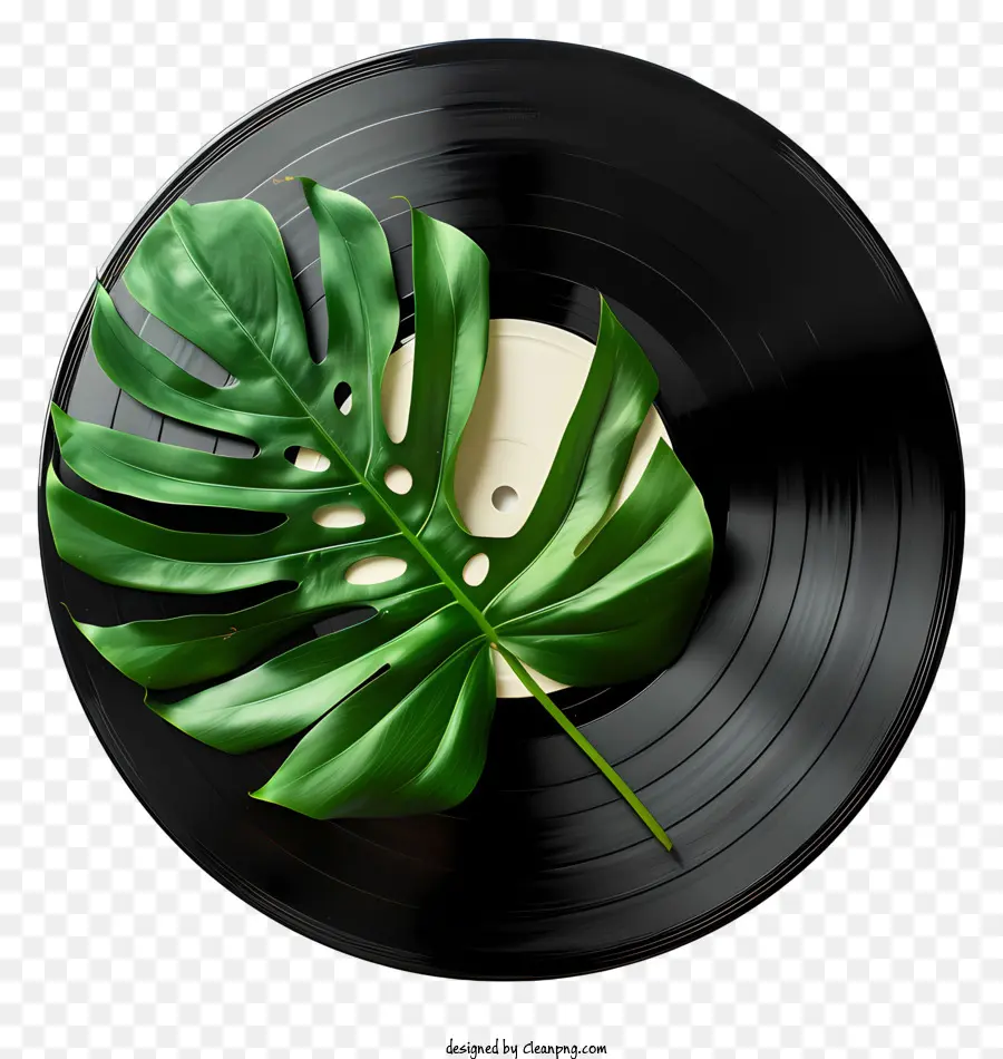 Disco De Vinil，Folha Verde Em Disco De Vinil PNG