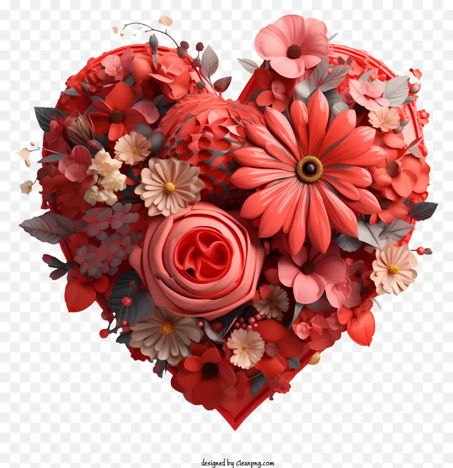 Flores De Coração，Coração Vermelho PNG