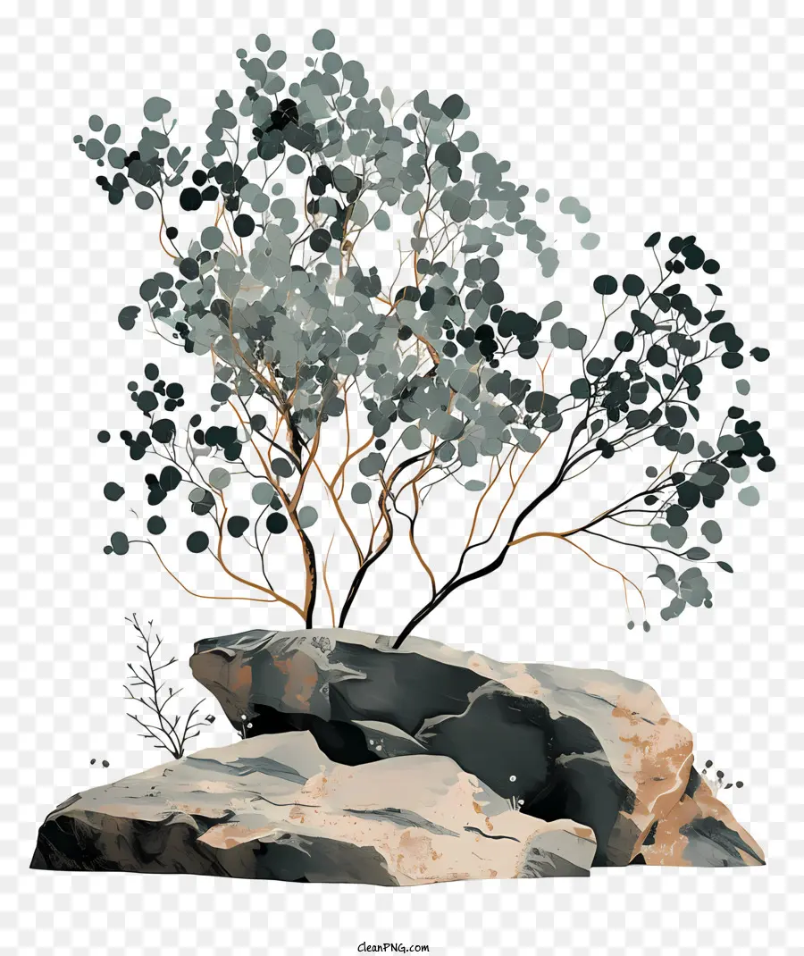 árvore De Eucalipto，Árvore Crescendo De Pedras PNG