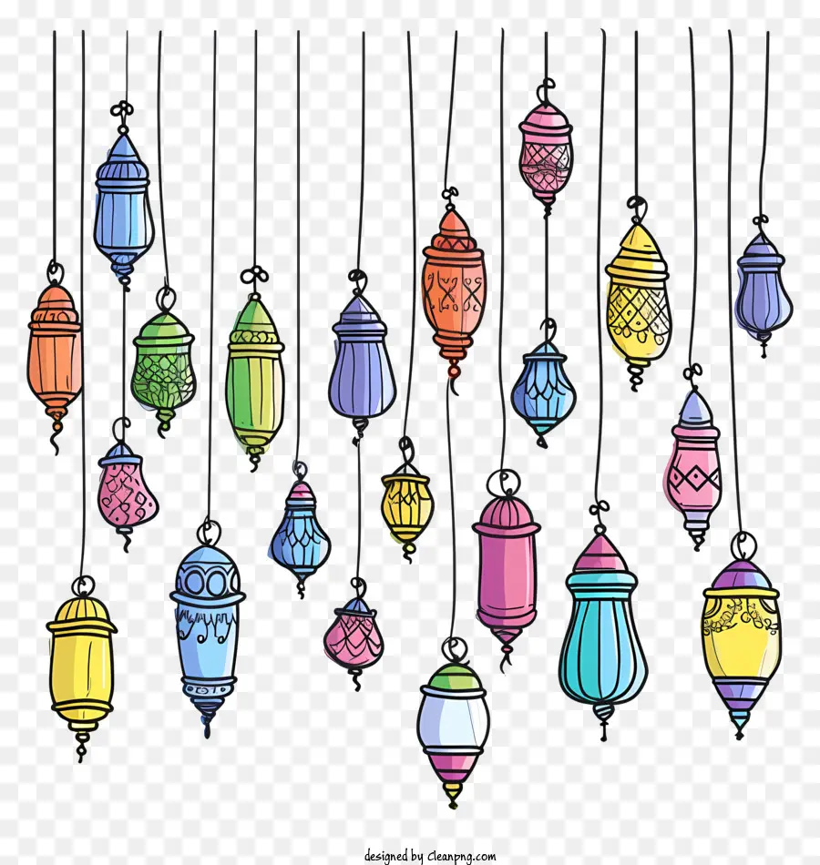 Lâmpadas Islâmicas Penduradas，Ornamentos Coloridos PNG