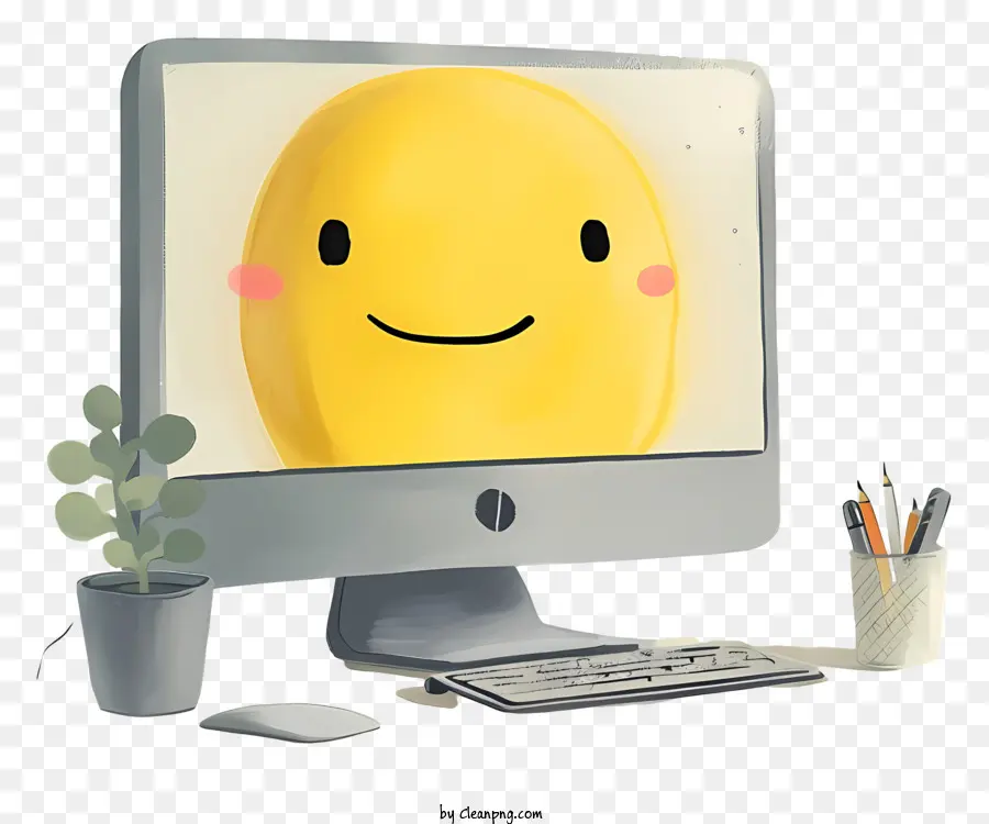 Monitor De Computador，Ilustração De Rosto Sorridente PNG