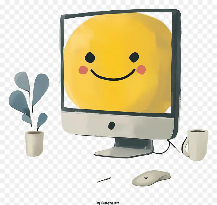 Monitor De Computador，Rosto Amarelo Fofo PNG