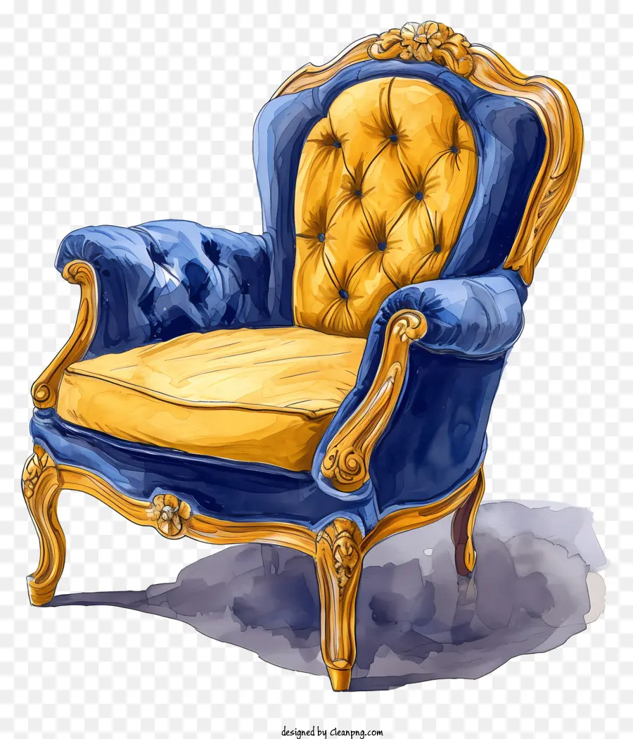 Cadeira Rica，Cadeira Azul E Dourada PNG