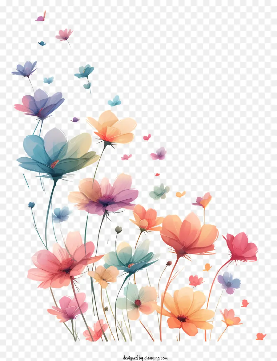 Flores Voadoras，Flores Coloridas PNG