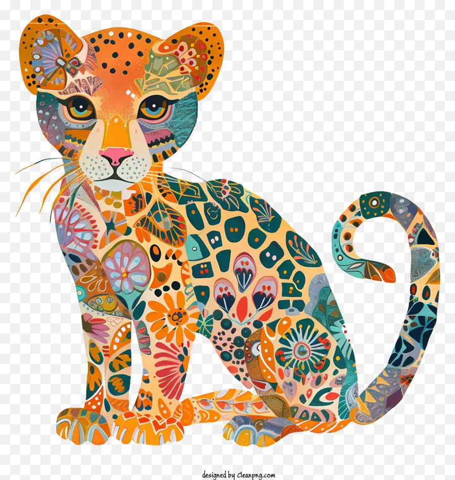 Leopardo Abstrato，Leopardo Com Padrões Florais PNG