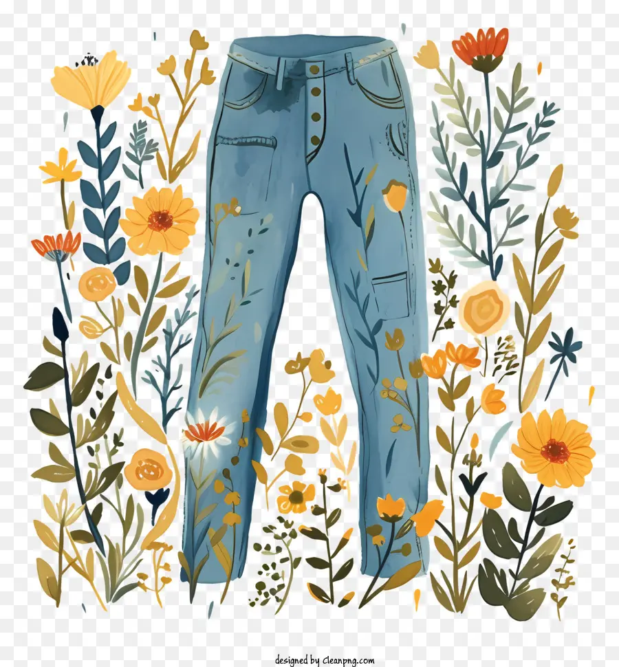 Jeans，Calça Jeans Com Flores PNG