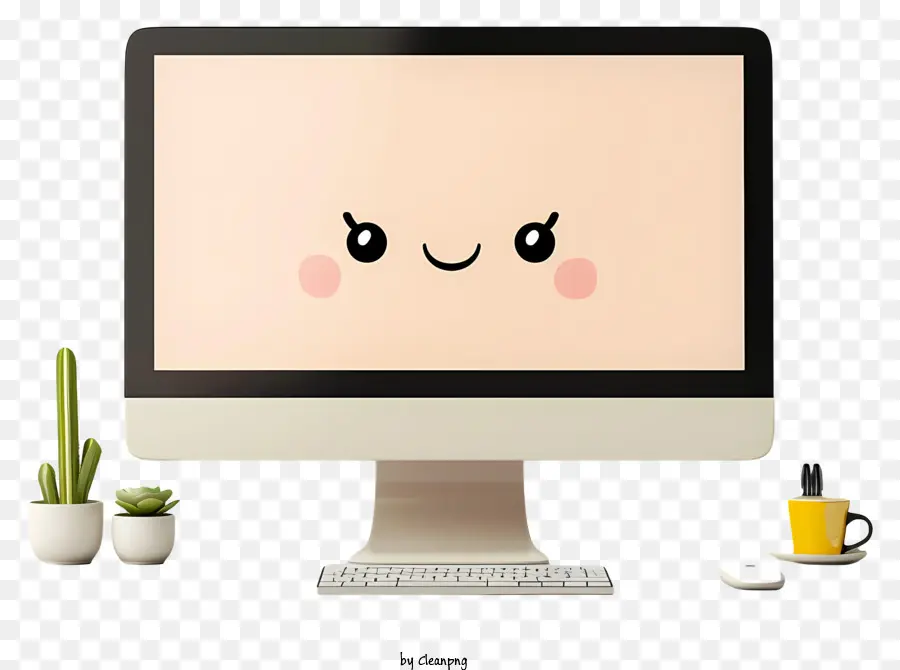 Monitor De Computador，Computador Com Rosto Sorridente PNG