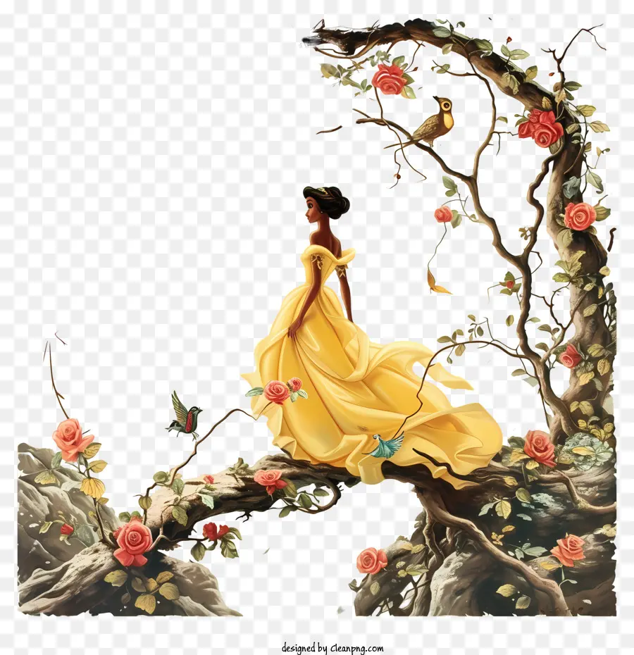 Princesa Da Disney，Mulher Em Vestido Amarelo PNG