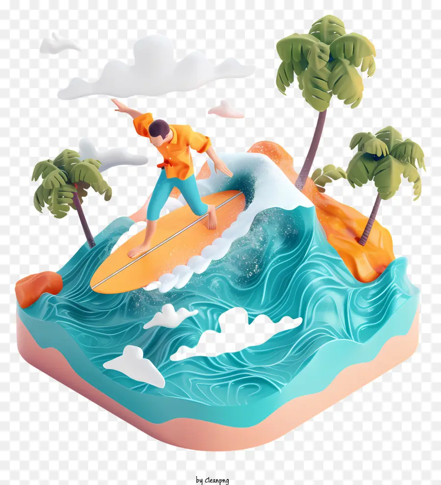 Surfista，Ilustração 3d PNG