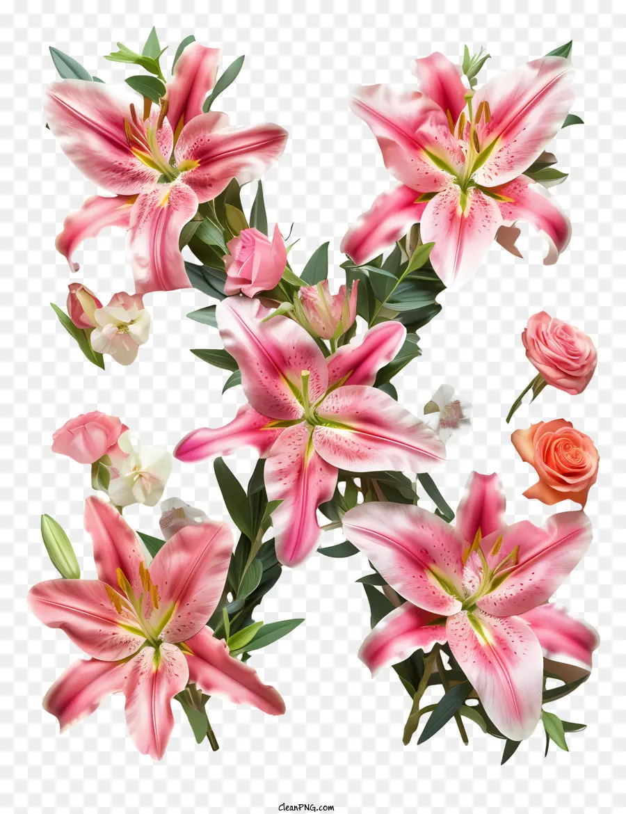 Carta Floral X，Lírios Cor De Rosa PNG