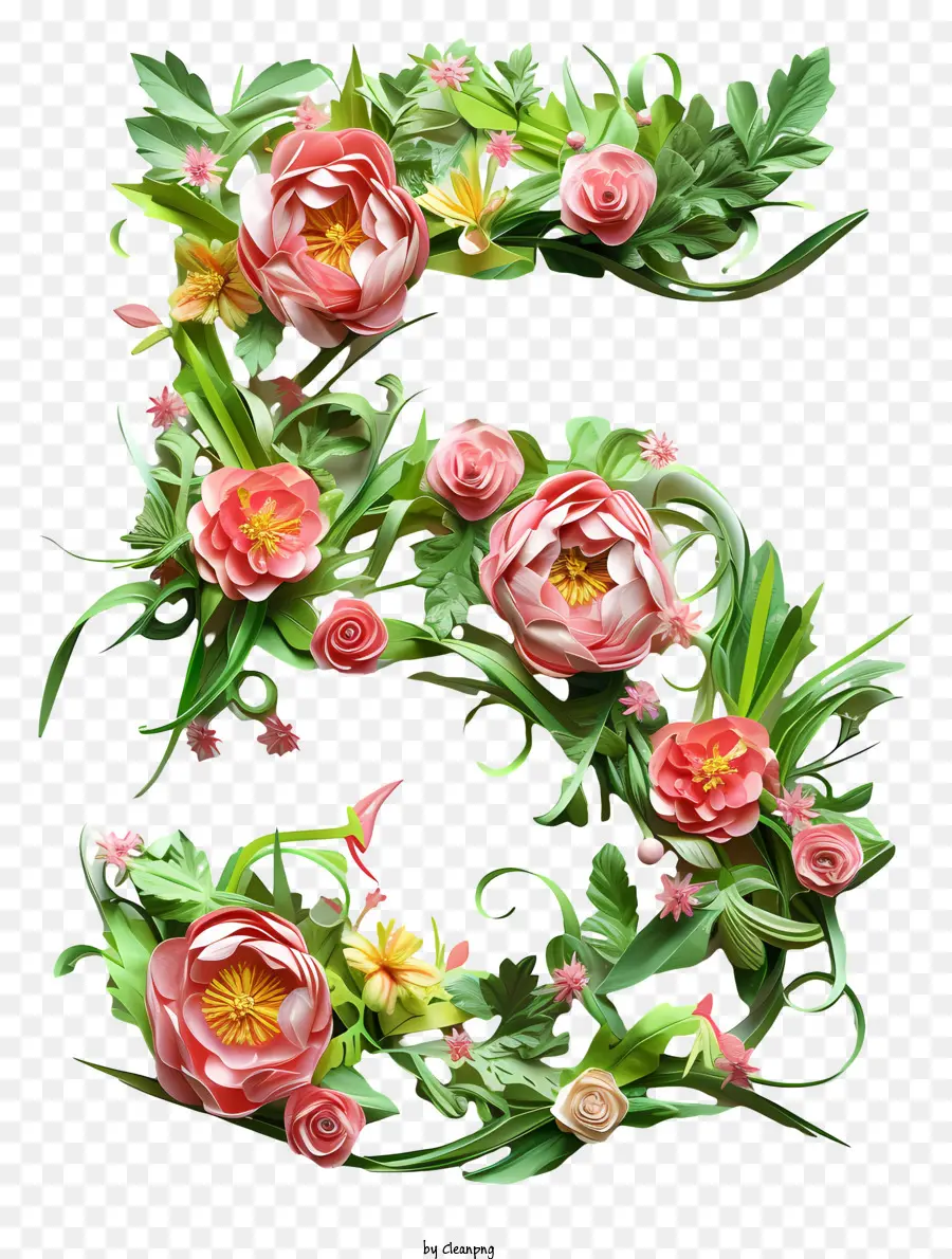 Número 5 Flores，Alfabeto Floral PNG
