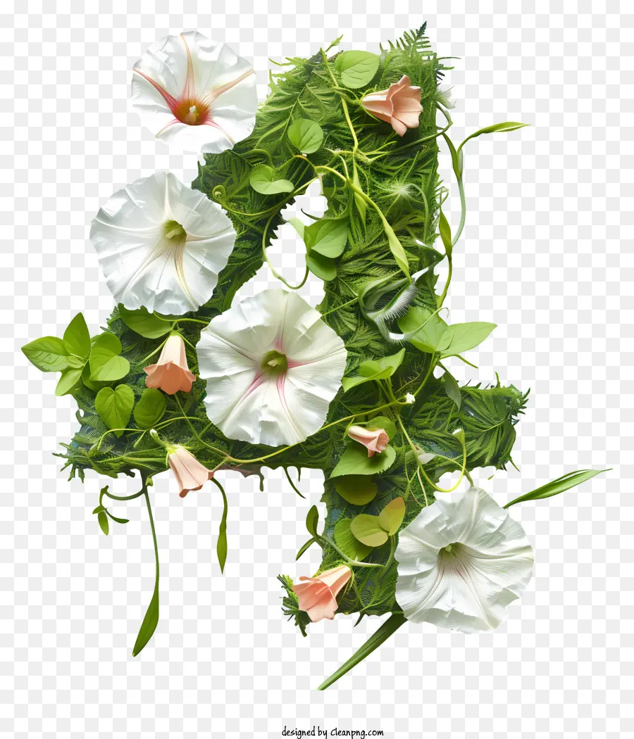 Flores Número 4，Folhas Verdes PNG