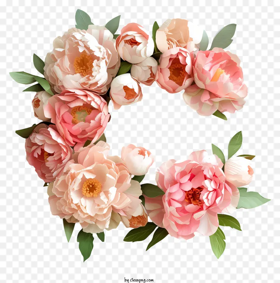 Carta Floral C，Peônias Rosa PNG