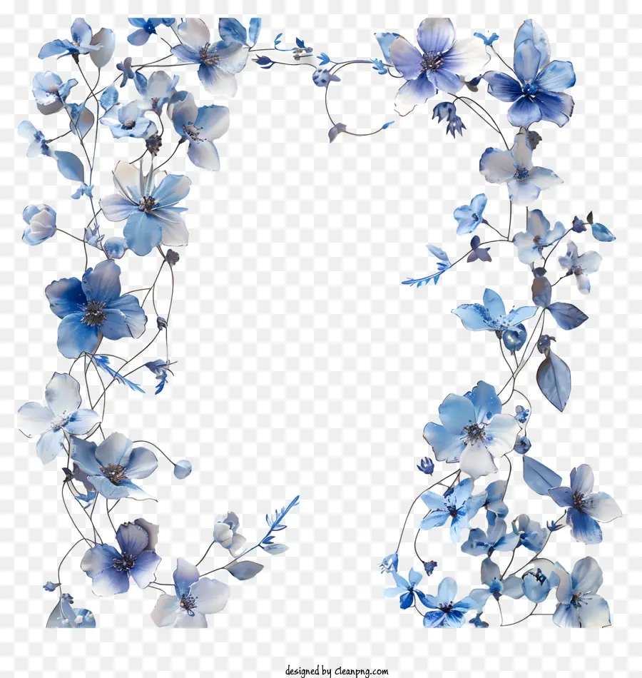 Moldura De Videira Azul，Quadro Floral Azul PNG