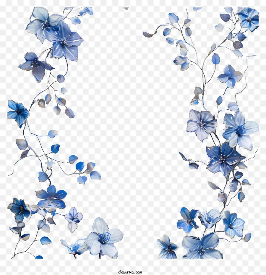 Moldura De Videira Azul，Flores Azuis PNG