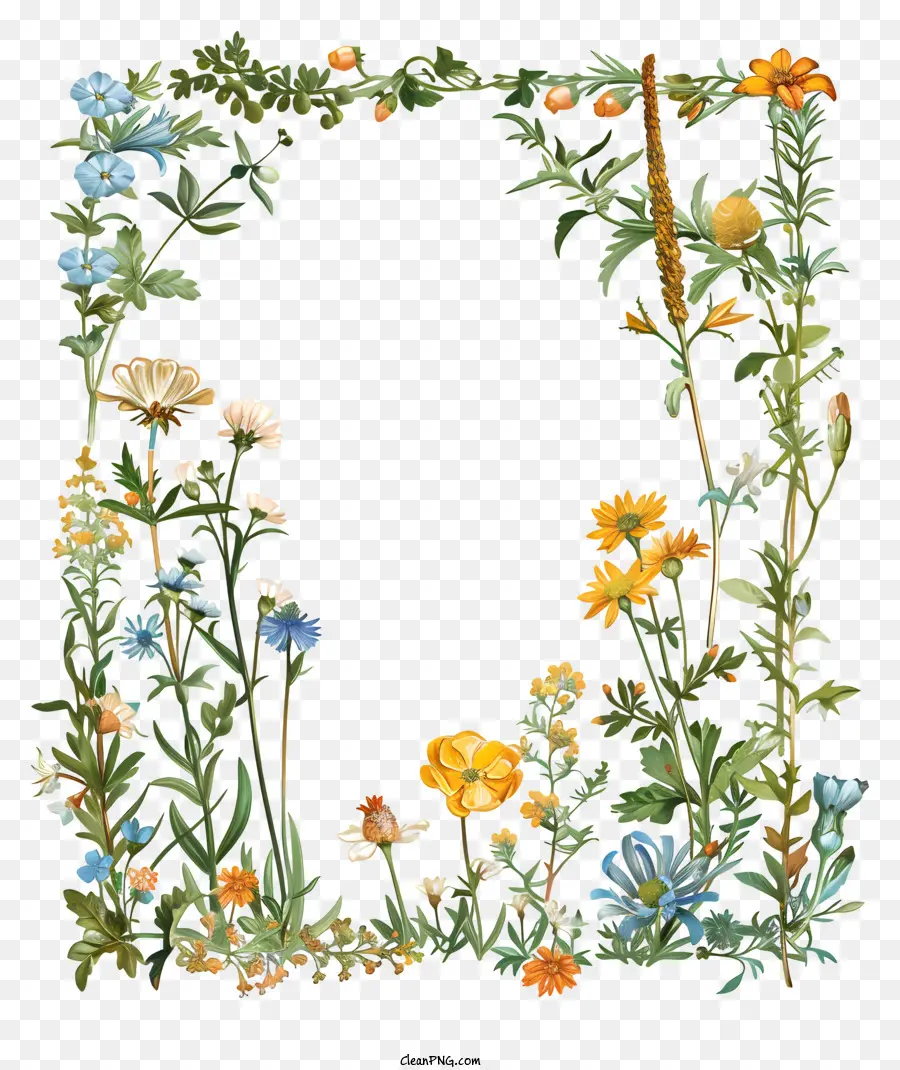 Quadro De Flores De Primavera，Moldura Floral PNG