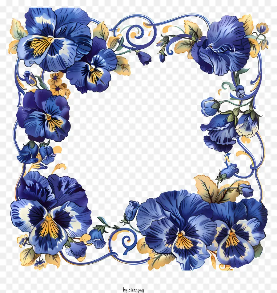 Moldura De Videira Azul，Flores Roxas PNG