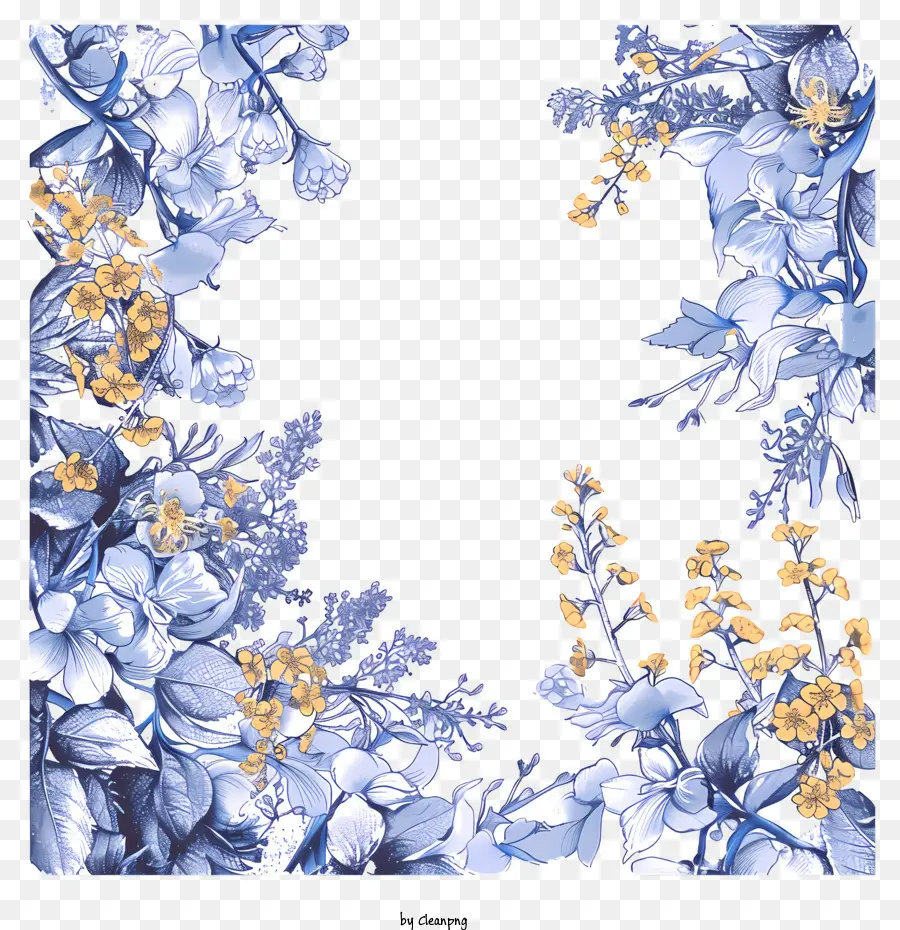 Moldura De Videira Azul，Design Floral PNG