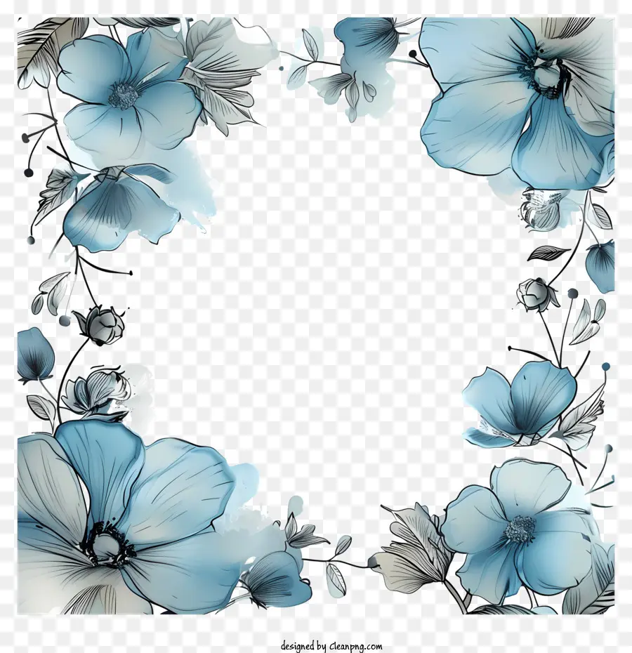 Moldura De Videira Azul，Flores Azuis PNG