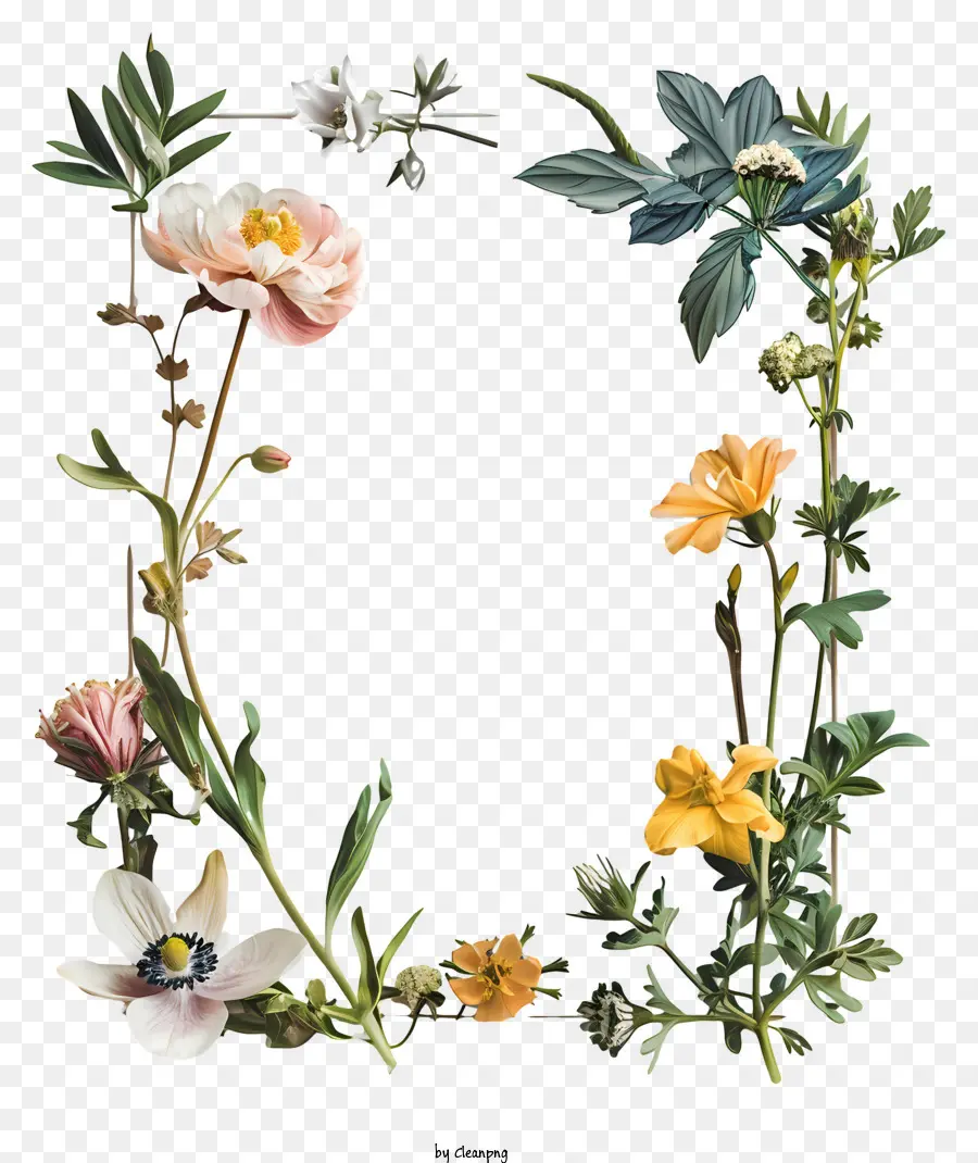 Quadro De Flores De Primavera，Moldura Floral PNG