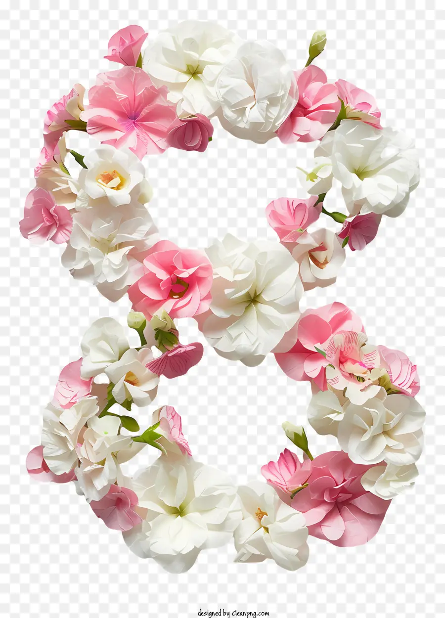 Número 8 Flores，Cor De Rosa E Flores Brancas PNG