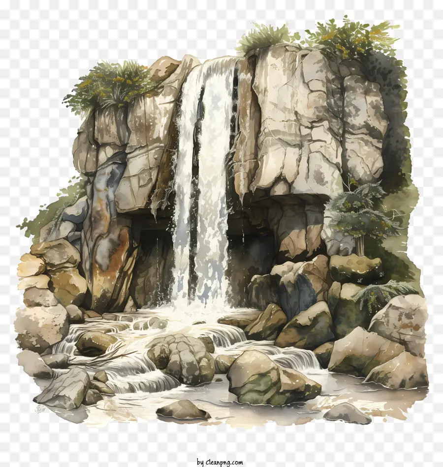 Cachoeira，Pintura Em Aquarela PNG