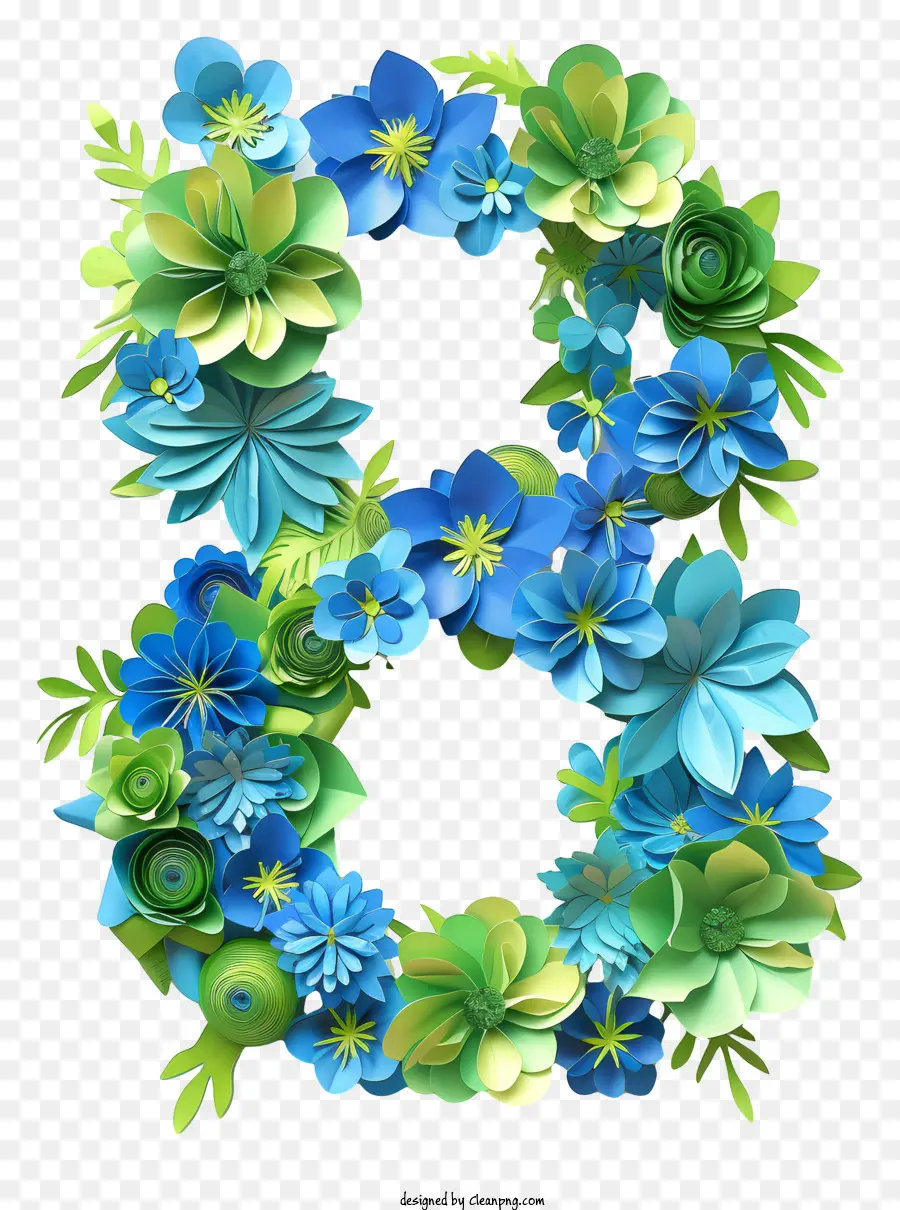 Número Floral Oito，Flores Azuis PNG