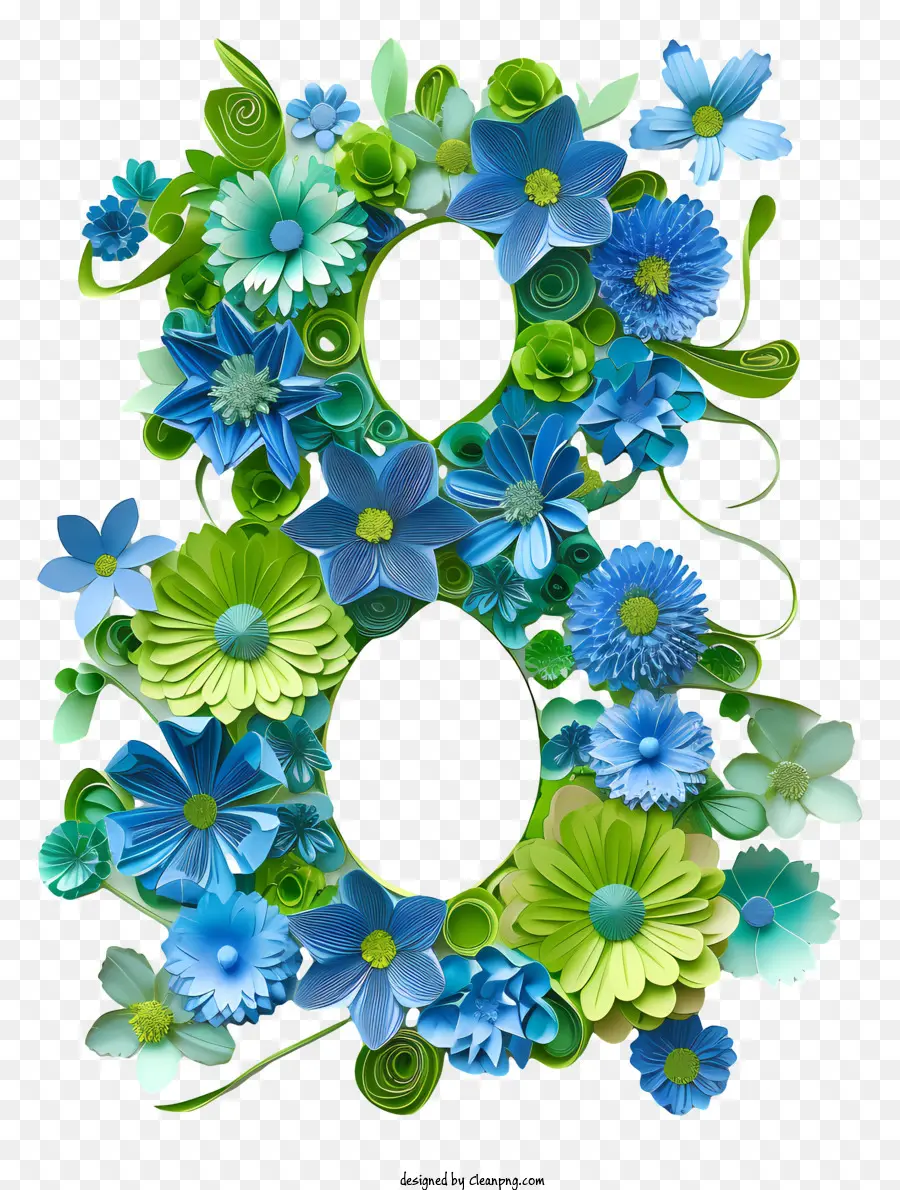 Número Floral Oito，Flores Azuis PNG