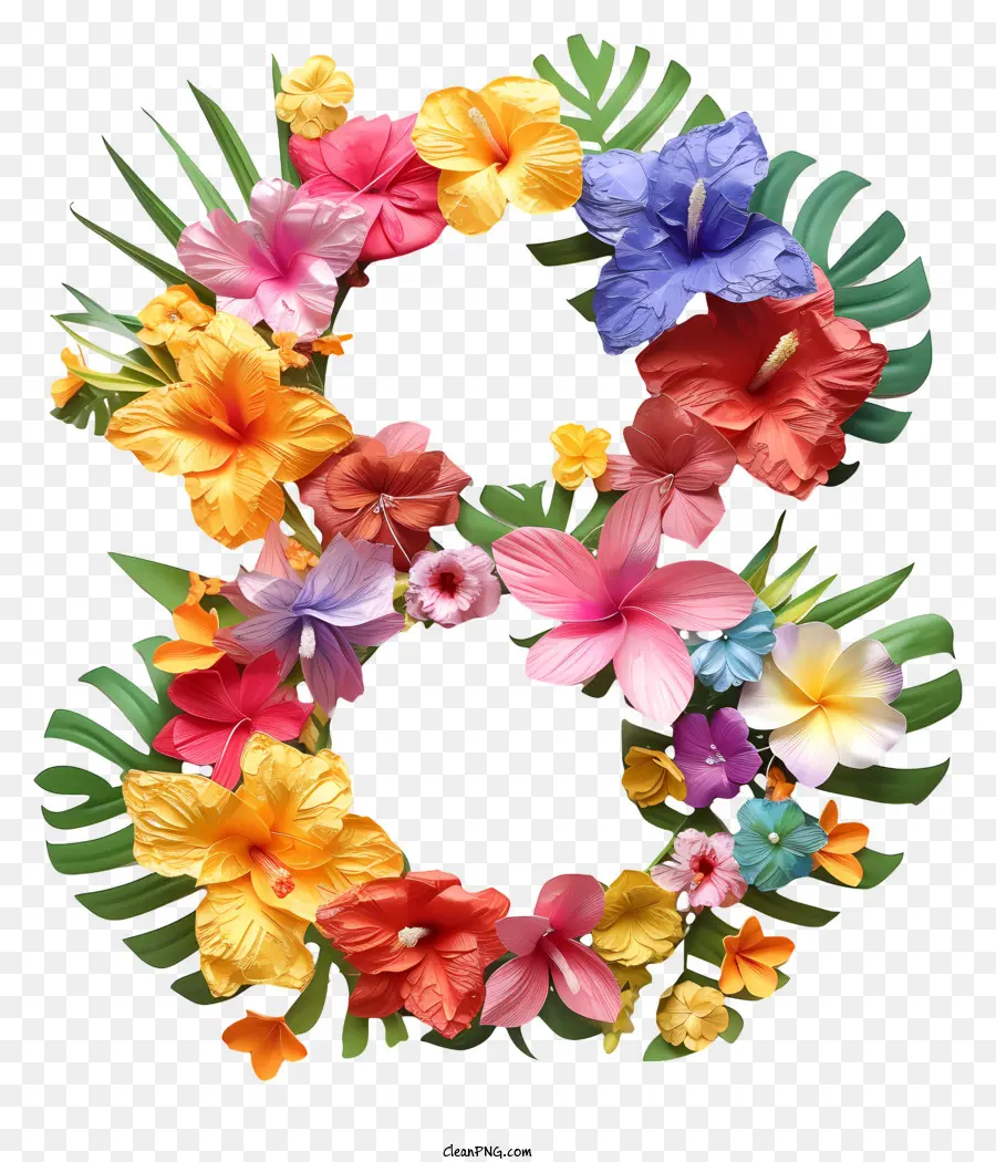 Número Floral Oito，Flores Coloridas PNG